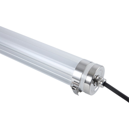 Luminaire tubulaire LED KOURSK III 70 OPAL 35W 2900K-IRC80-IP67-IK10-4950lm-CLIPS INOX - ELECTRA