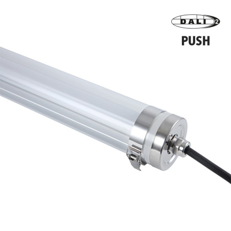 Luminaire tubulaire LED KOURSK III 70 OPAL 28W 4000K-IRC80-IP67-IK10-4200lm-CLIPS INOX-DALI 2 PUSH - ELECTRA