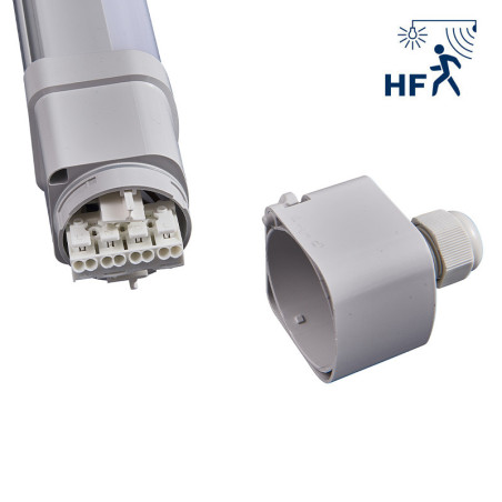 Ouverture VEGAS III multi-puissance 32W 1200mm-4000K-IP66-IK08-CLII-4760lm avec détecteur HF ON-OFF-traversant